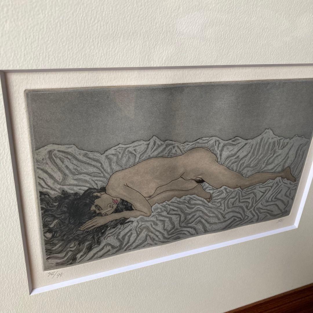 加山又造 銅版画 よこになる裸婦 No.74 エッチング