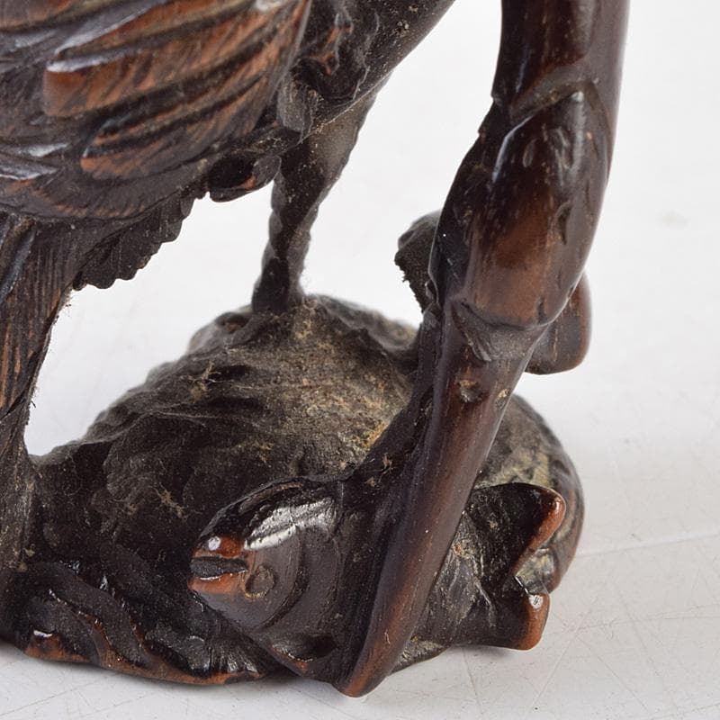 時代提げ物　唐木紫檀彫刻　鶴魚　置物　根付　C　R9308