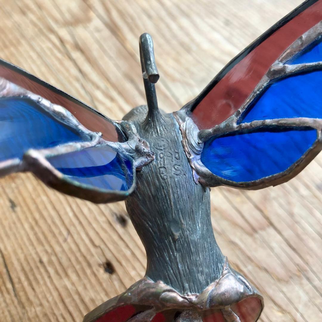 ヴィンテージ　ハチドリ　ハミングバード　アメリカ製　ステンドグラス　モビール　青