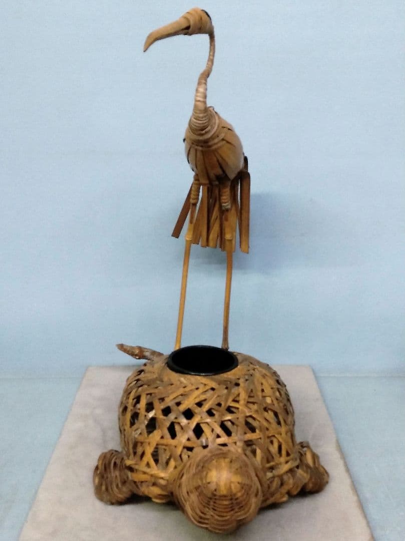 ★希少！　竹細工　竹工芸　【鶴亀】　花生け　天然記念物　虎斑竹/虎竹