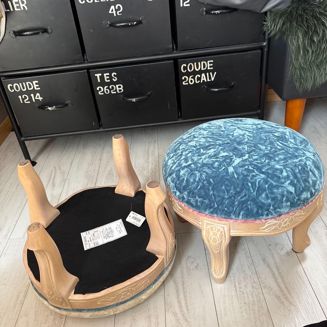 フットスツール　色褪せなし　美品　ベルベット　2脚セット　アフタヌーンティー