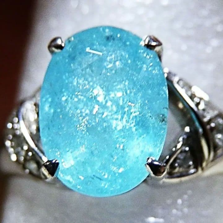 K14 パライバトルマリン 2.04ct ダイヤ付きリング 13号程　刻印有