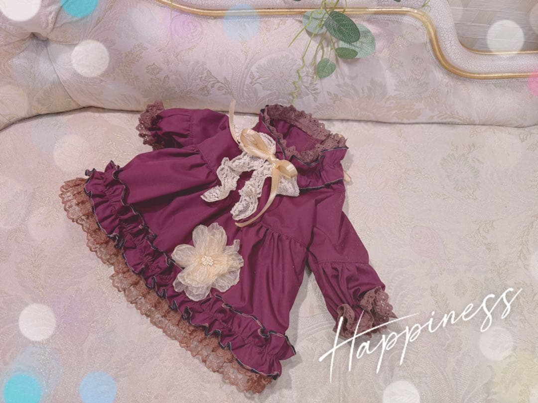 B447.pon2pan2☆犬☆オーダー☆ボルドー色のスモックワンピ