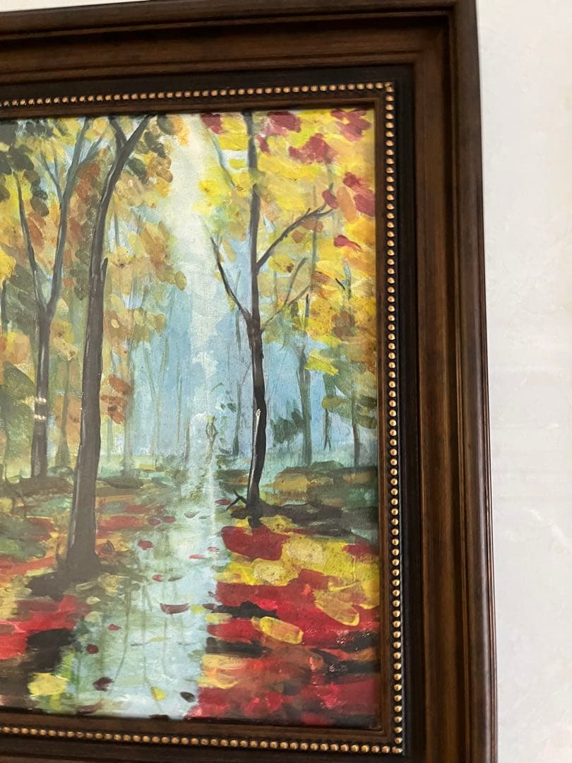 秋の風景 油彩画 フレーム付き