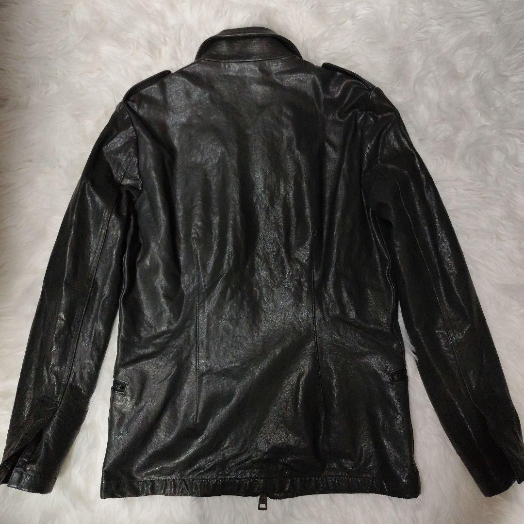 AKM　黒ラムレザー （羊革）シングルライダースジャケット・ラムレザージャケット