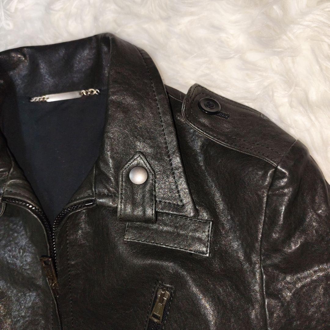 AKM　黒ラムレザー （羊革）シングルライダースジャケット・ラムレザージャケット