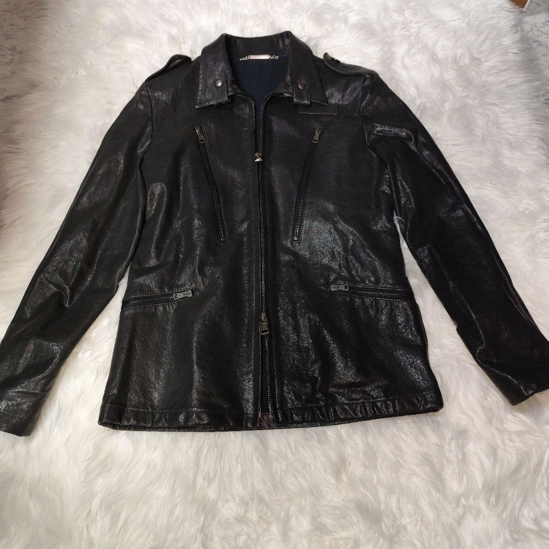 AKM　黒ラムレザー （羊革）シングルライダースジャケット・ラムレザージャケット