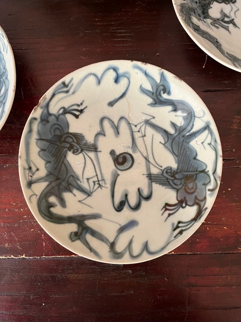 中国骨董　明代 青花 染付 龍紋皿 ショウ州 呉州染付 スワトウ 古染付 6寸皿