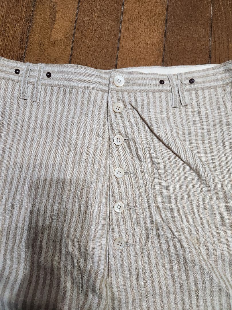 suzuki takayuki 麻ベージュストライプ サルエルパンツ　サイズ2