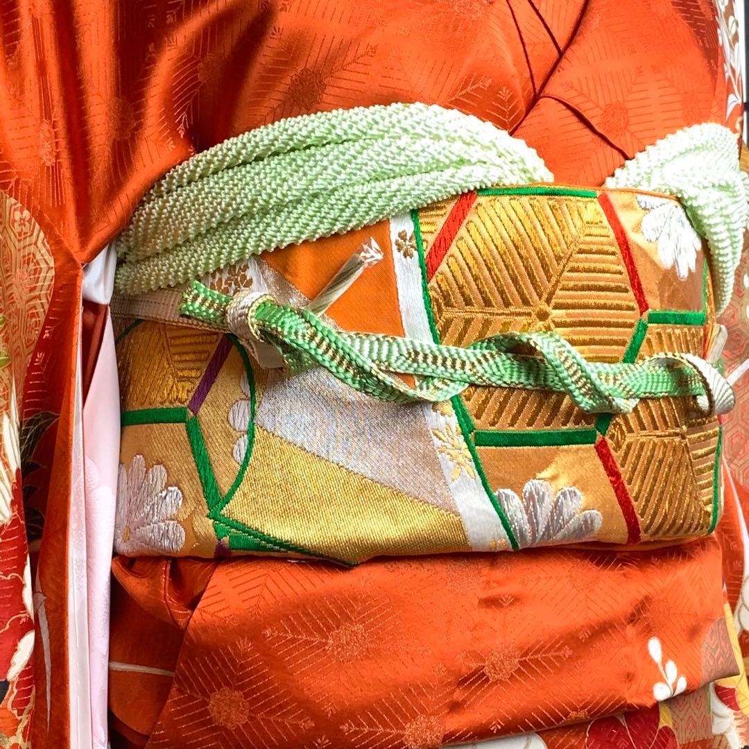 s*m様 【美品】振袖　正絹100% 5点　フルセット　身丈159cm 花車　橙