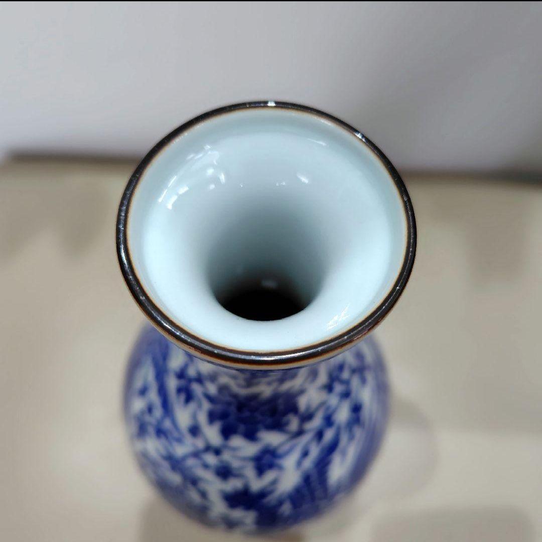 宮内庁御用達窯 十四代 辻常陸 染付 鳳凰唐草文 花瓶