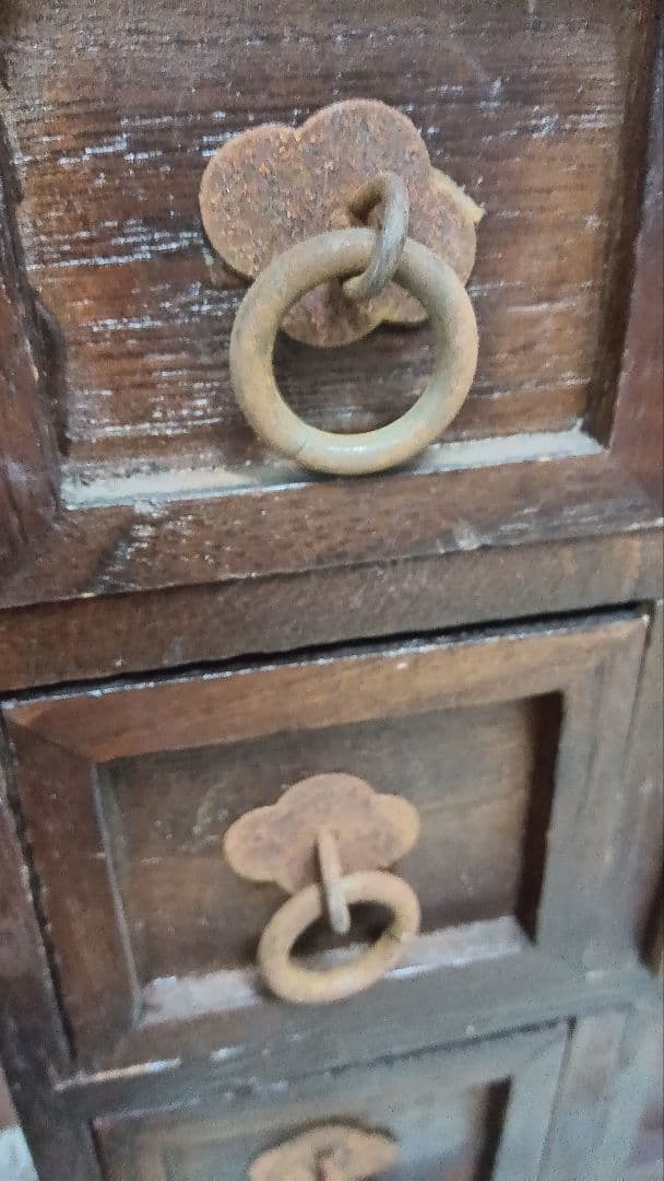 レア物✩昭和レトロ木製小型引き6段階段型 アンティーク小物入れ ヴィンテージ