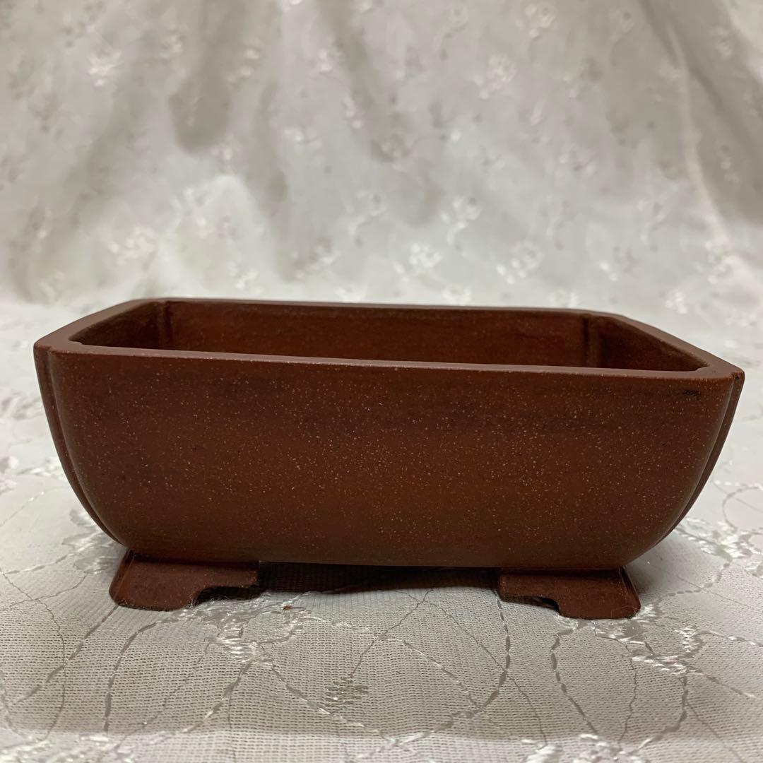 盆栽鉢　落款有り　長方　深め