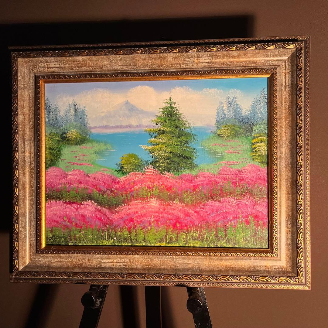 手書き油絵 春の訪れ 額付 絵画 インテリア 油彩画