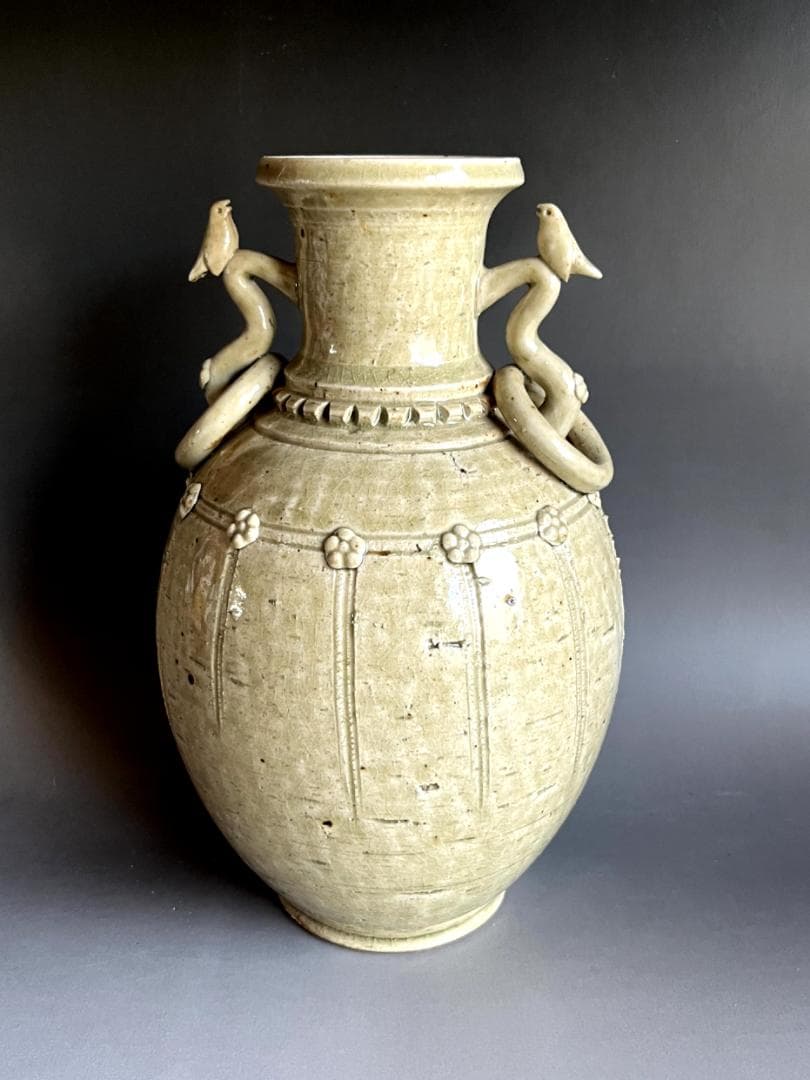 花瓶■壽山 珠光青磁不遊環花入 湧泉 淡々斎花押 花器 古美術 時代物 骨董品■