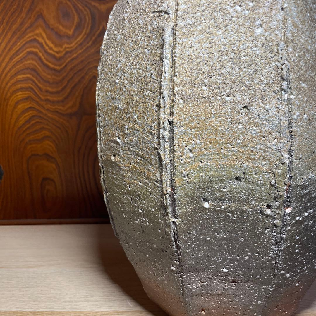 特大優品　人気陶芸家　神山清子　信楽自然釉面取花入　共箱