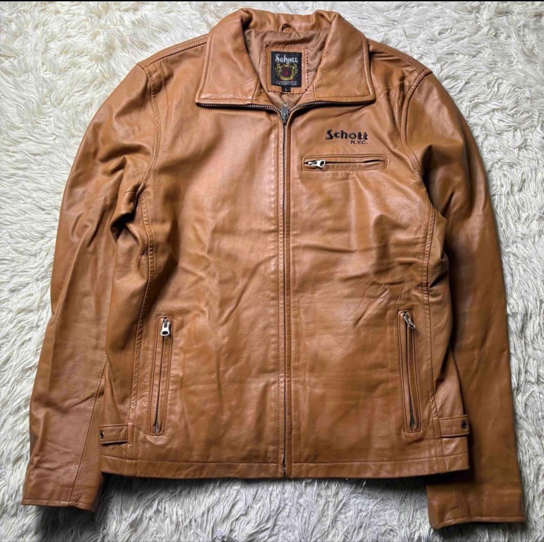 希少　Lサイズ　ショット　Schott ラムレザージャケットシングル ロゴ刺繍