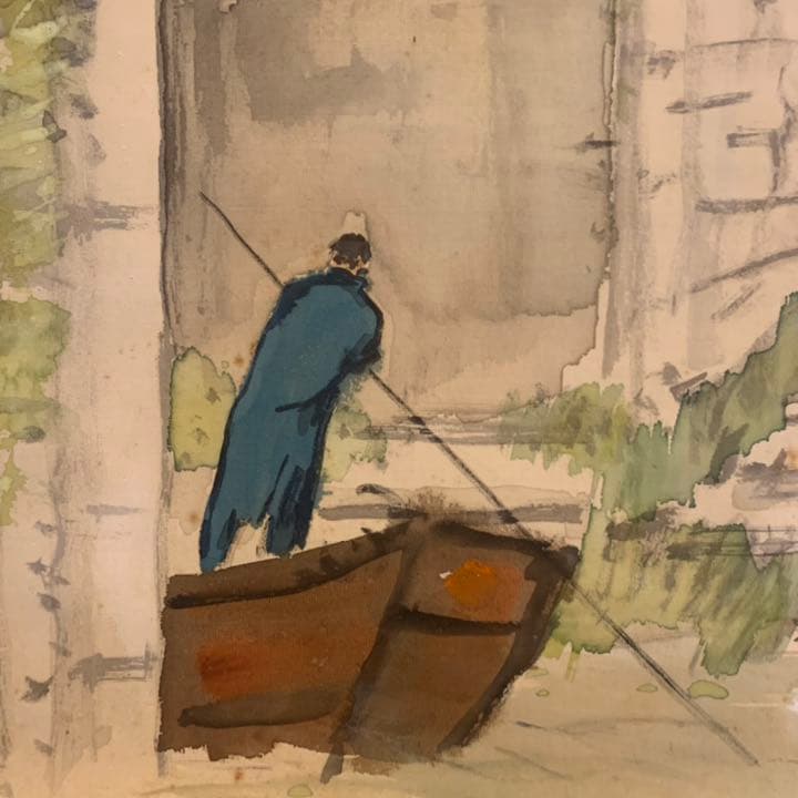 橋本関雪　青江水暖図　( 春江水暖図 ) アート　掛軸　彩色　風物画　近代アート