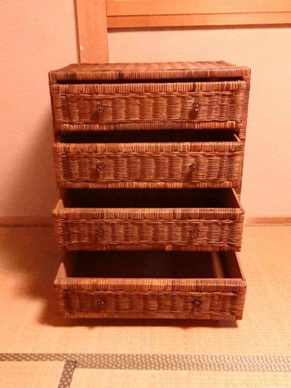 ウィッカー製 4段チェスト ラタンチェスト カゴ収納家具　箪笥　レトロ