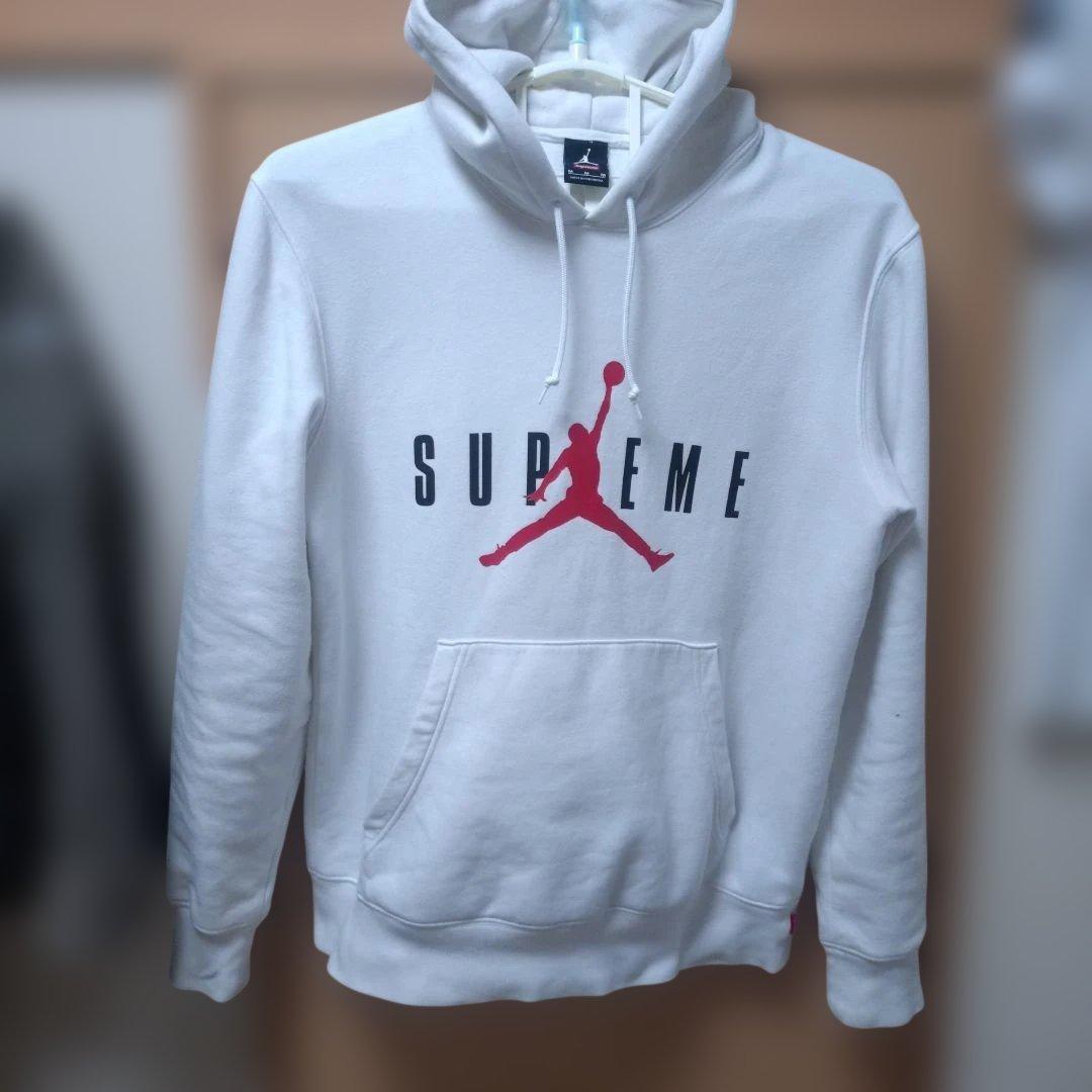 Supreme ジョ−ダンジャンプマンロゴ フード付きパーカー Mホワイト