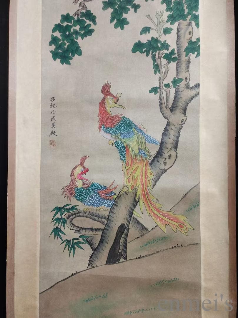 中国古美術.明時代.呂紀款.花鳥図.宣紙画.三尺手描き.旧蔵出.文房置物.唐物