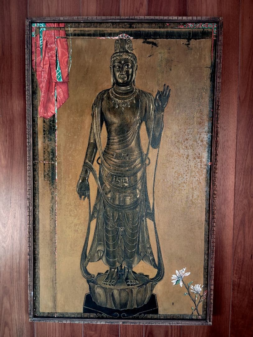 「弥一M1」伝統的な仏像 油彩画　観音様　キャンパス手描き原画美術展出品作品