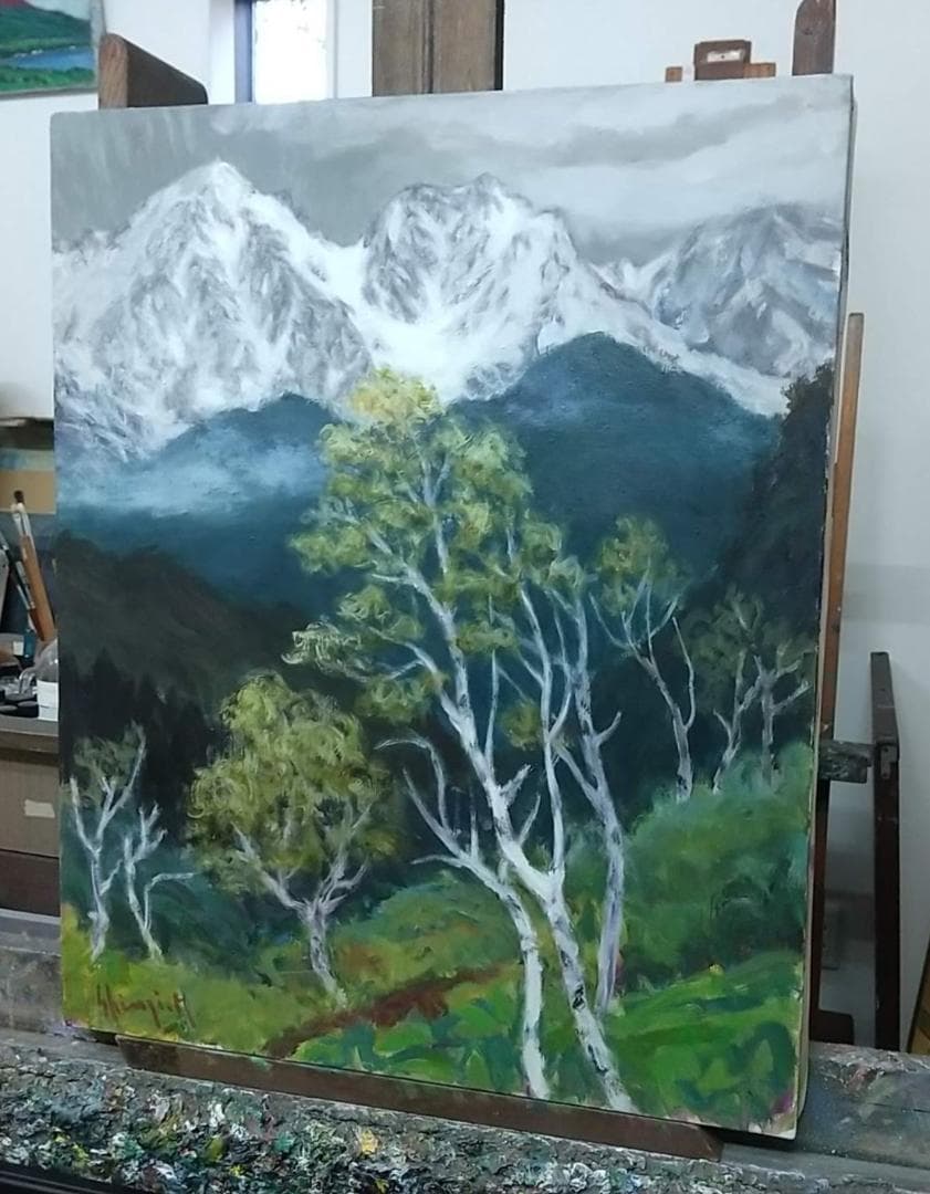 「白馬三山」1988 F15 絵画 油絵