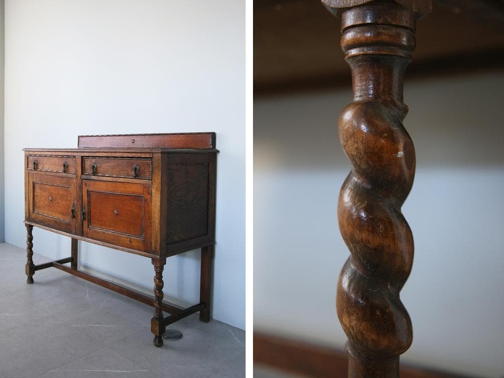 英国アンティーク木製サイドボード/キャビネット/チェスト/飾り棚(92-108)