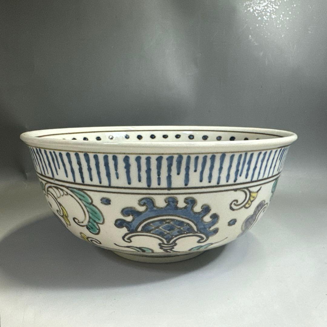 茶道具 懐石道具 膳所焼 色絵 唐草 菓子鉢 陽炎園 岩崎新定