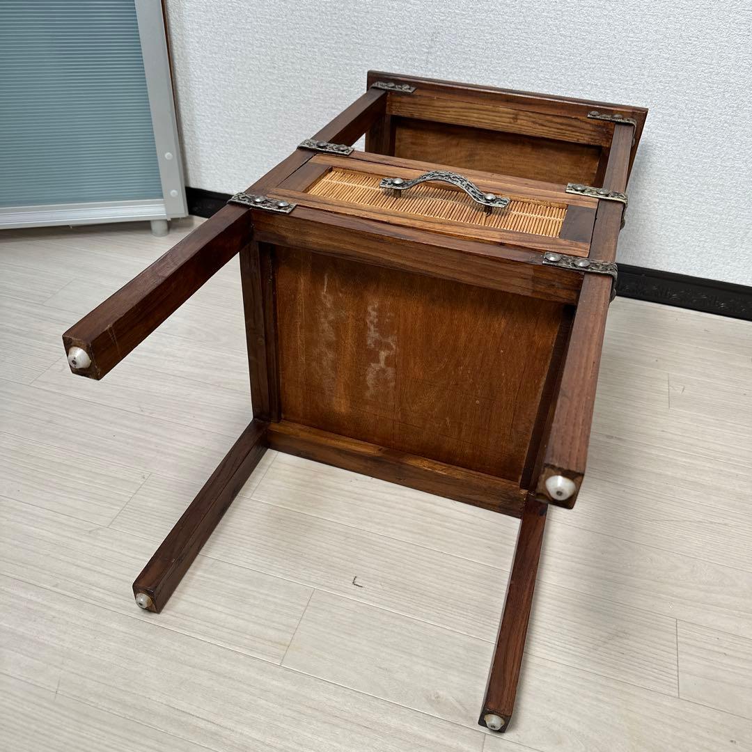 アジアン 民芸 簾 金属取手 金具 鋲打 電話台 花台 サイドテーブル i1※