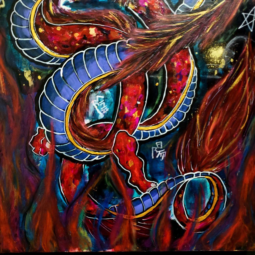 【インパクトアート/M10号】赤龍《龍神/陰陽/現代アート》