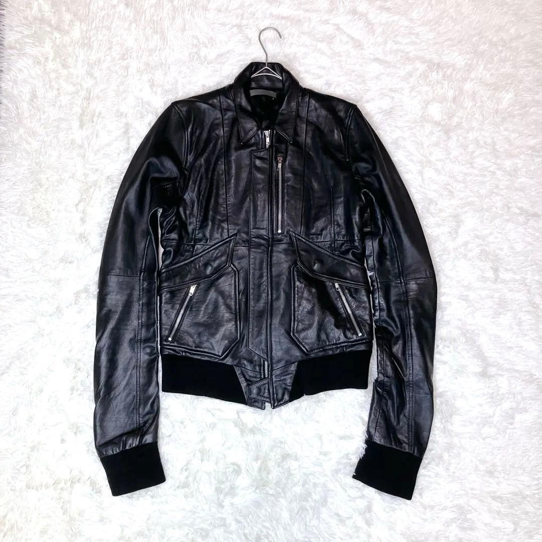 EKAM エカム ✨ 襟付き シングルライダースジャケット レザージャケット L