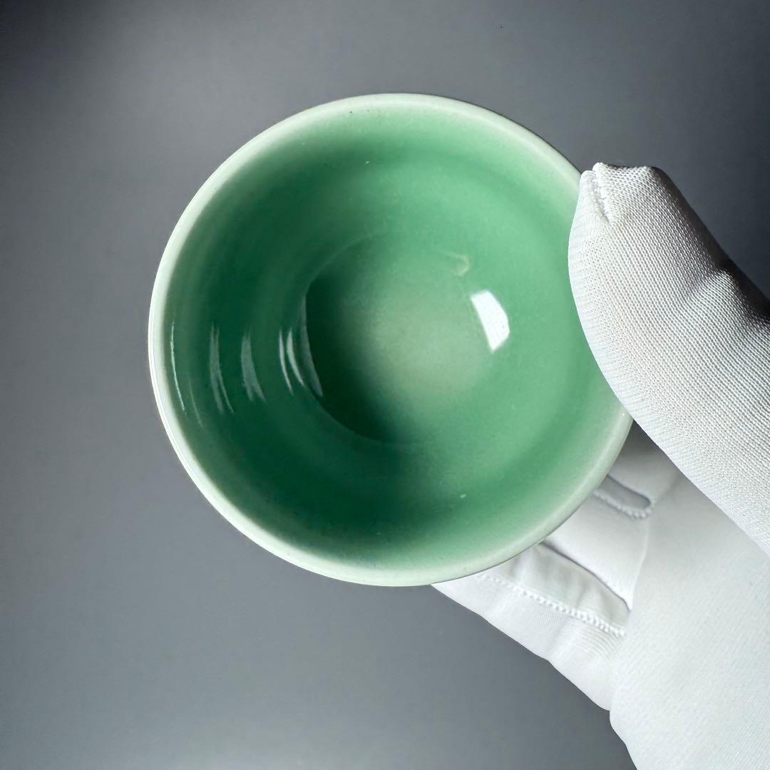 人間国宝　中島宏　造　青磁湯呑み　翡翠色　汲み出し　五客　共箱　未使用保管品　栞