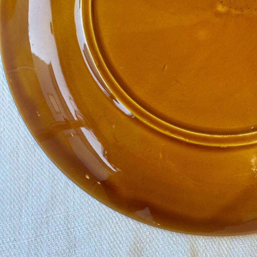 フランスヴィンテージ　サンタマン窯　プレート2点イエローブラウン古道具ブロカント