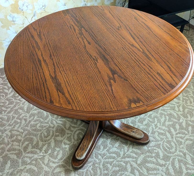 はらっぱ様　シンリー　伸長式ダイニングテーブル　カントリー調　木製　円形机