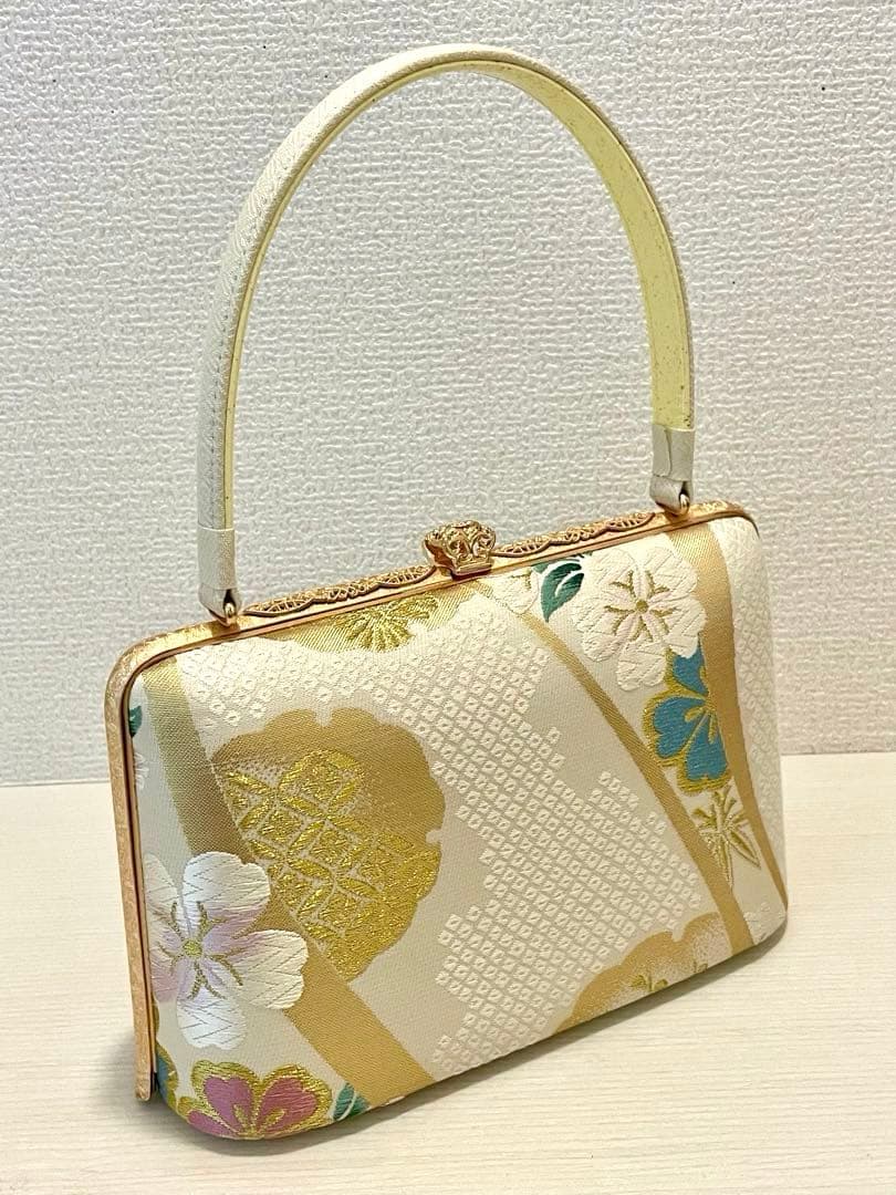 花柄 京都　西陣織　正絹　和装用バッグ　結婚式　成人式　パーティー