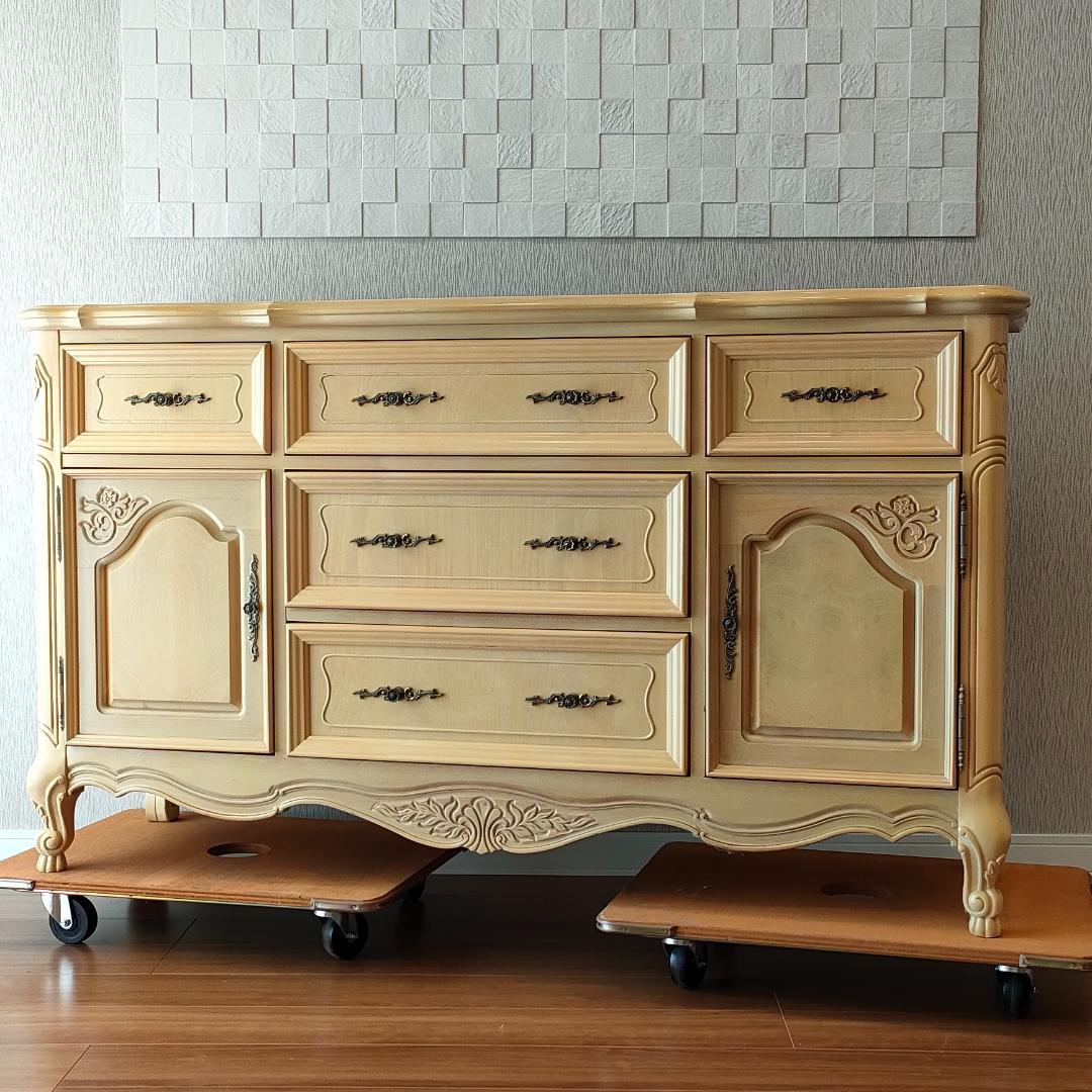 フレンチ　アンティーク　チェスト　引出し5杯　開き扉