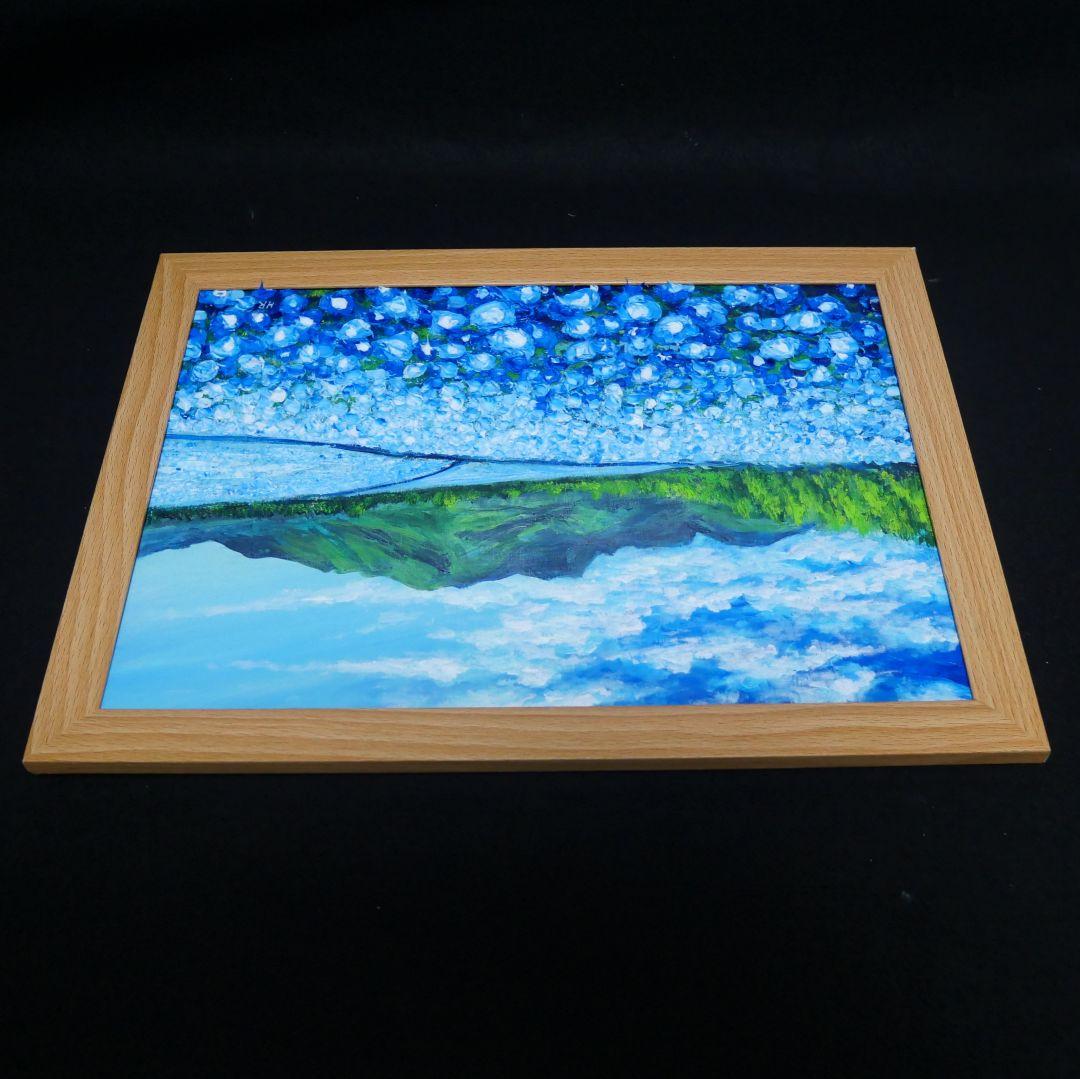 油絵 油彩 油彩画 絵 絵画【くじゅう花公園のネモフィラ畑】