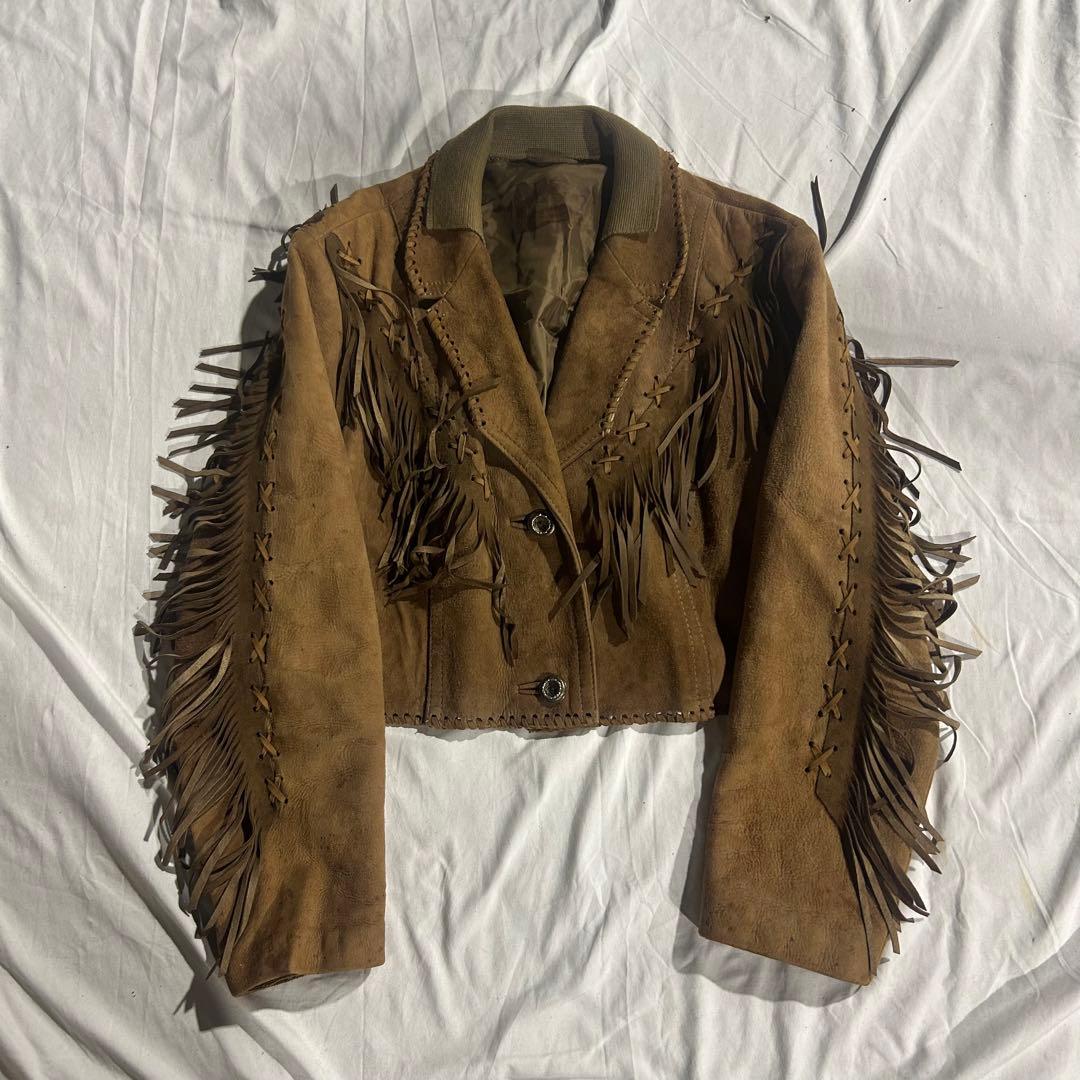 80's vintage ブラウン フリンジ　短丈　スエード レザージャケット