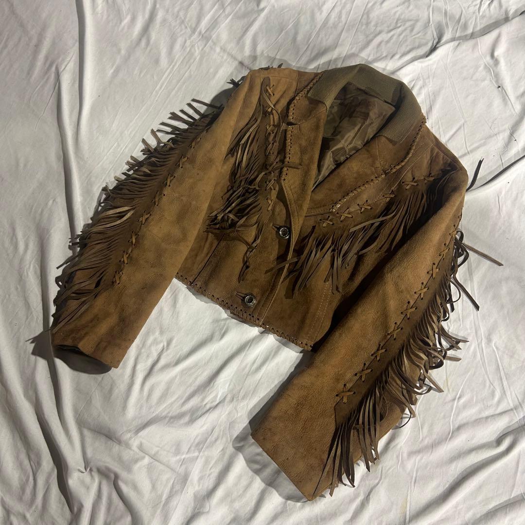 80's vintage ブラウン フリンジ　短丈　スエード レザージャケット