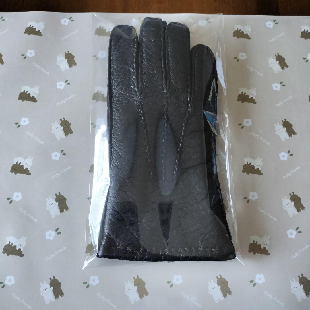 未使用　ペッカリー革手袋　カシミヤライニング　ブラック