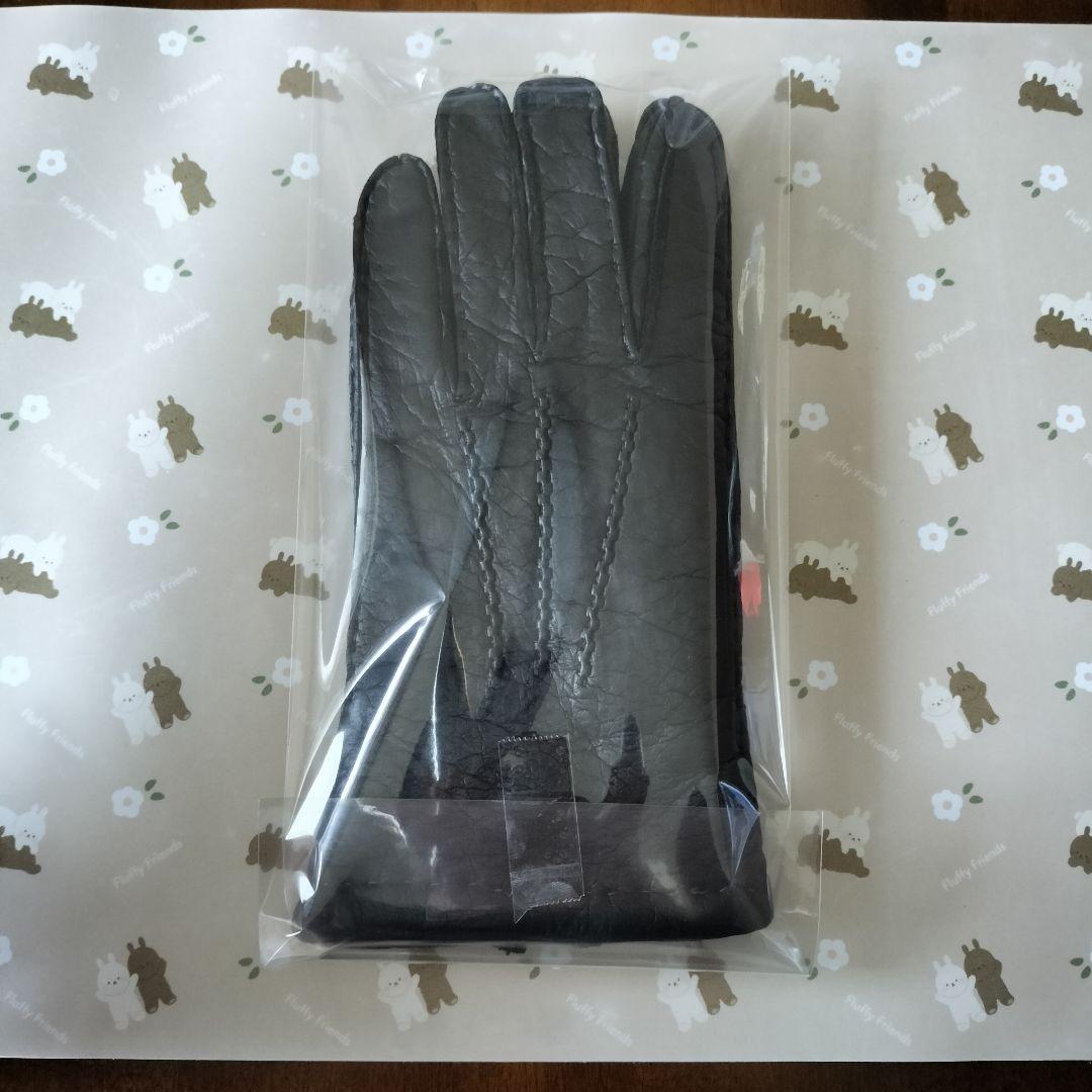 未使用　ペッカリー革手袋　カシミヤライニング　ブラック