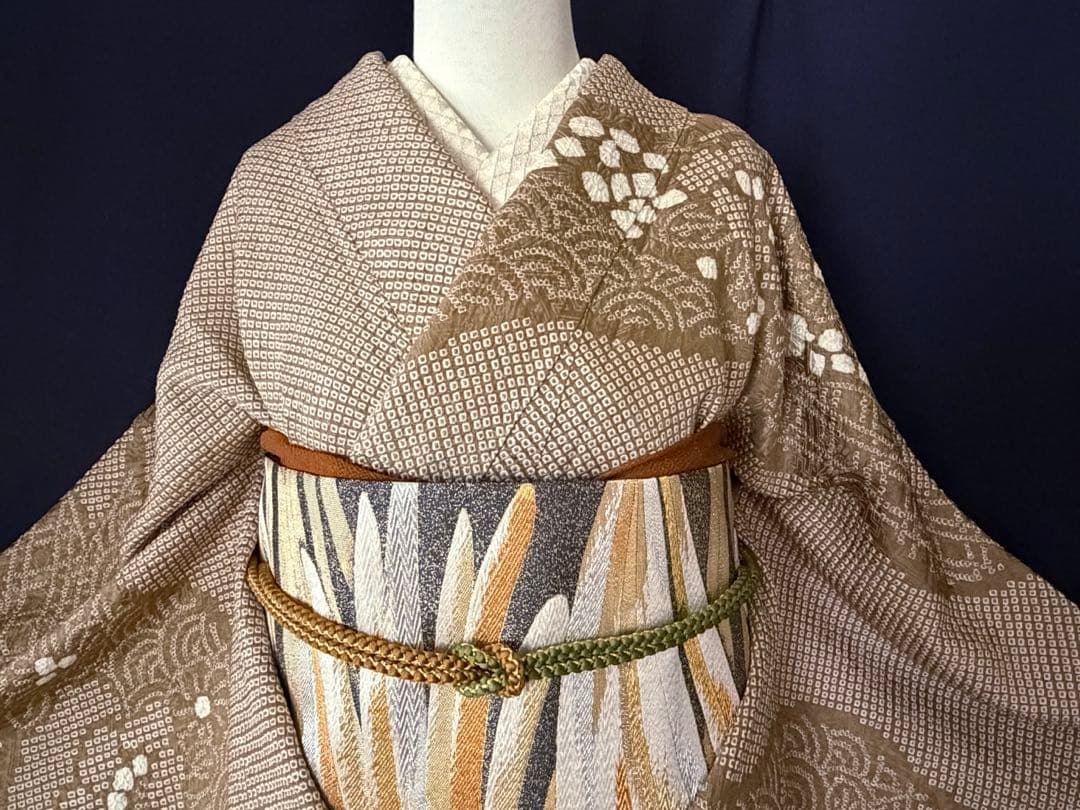 【総絞訪問着】本疋田絞り極上品　道長手絞り手染め　LLサイズ