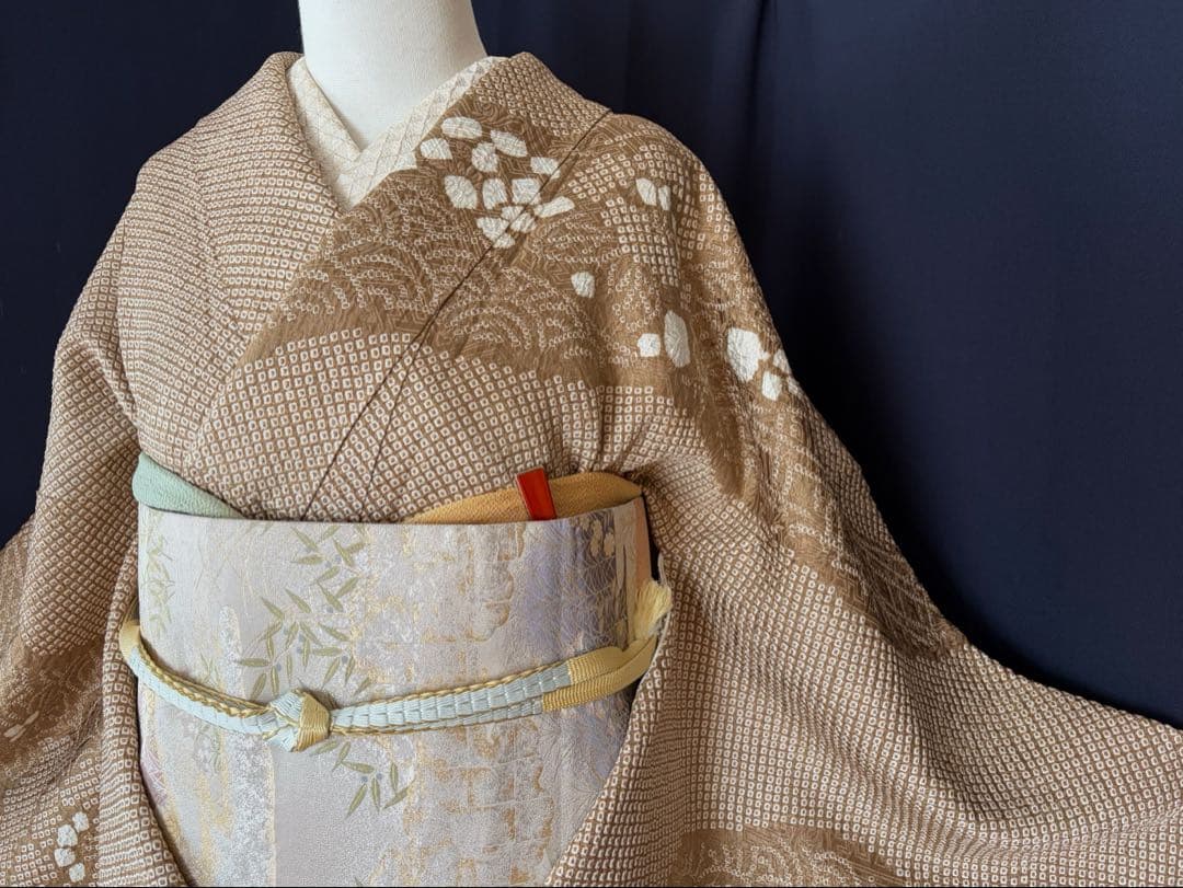 【総絞訪問着】本疋田絞り極上品　道長手絞り手染め　LLサイズ