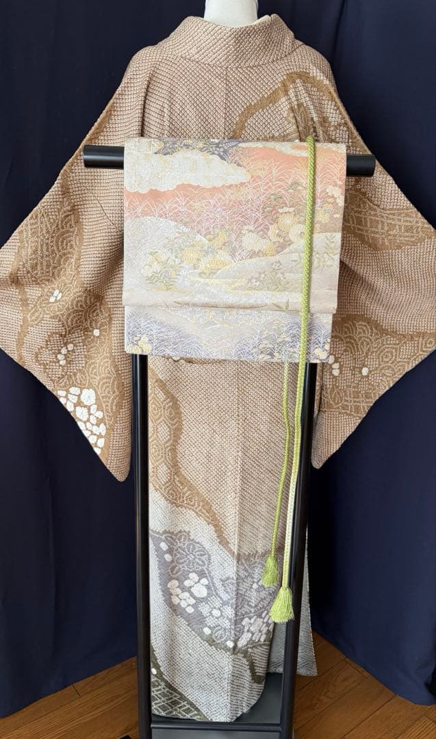 【総絞訪問着】本疋田絞り極上品　道長手絞り手染め　LLサイズ