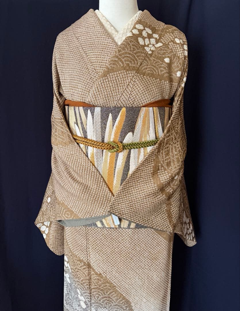 【総絞訪問着】本疋田絞り極上品　道長手絞り手染め　LLサイズ