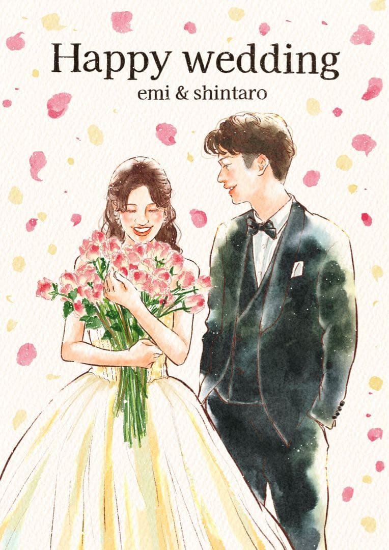 ＼結婚式の思い出にぴったり／ ふんわり水彩風のウェディング似顔絵【フレーム付き】