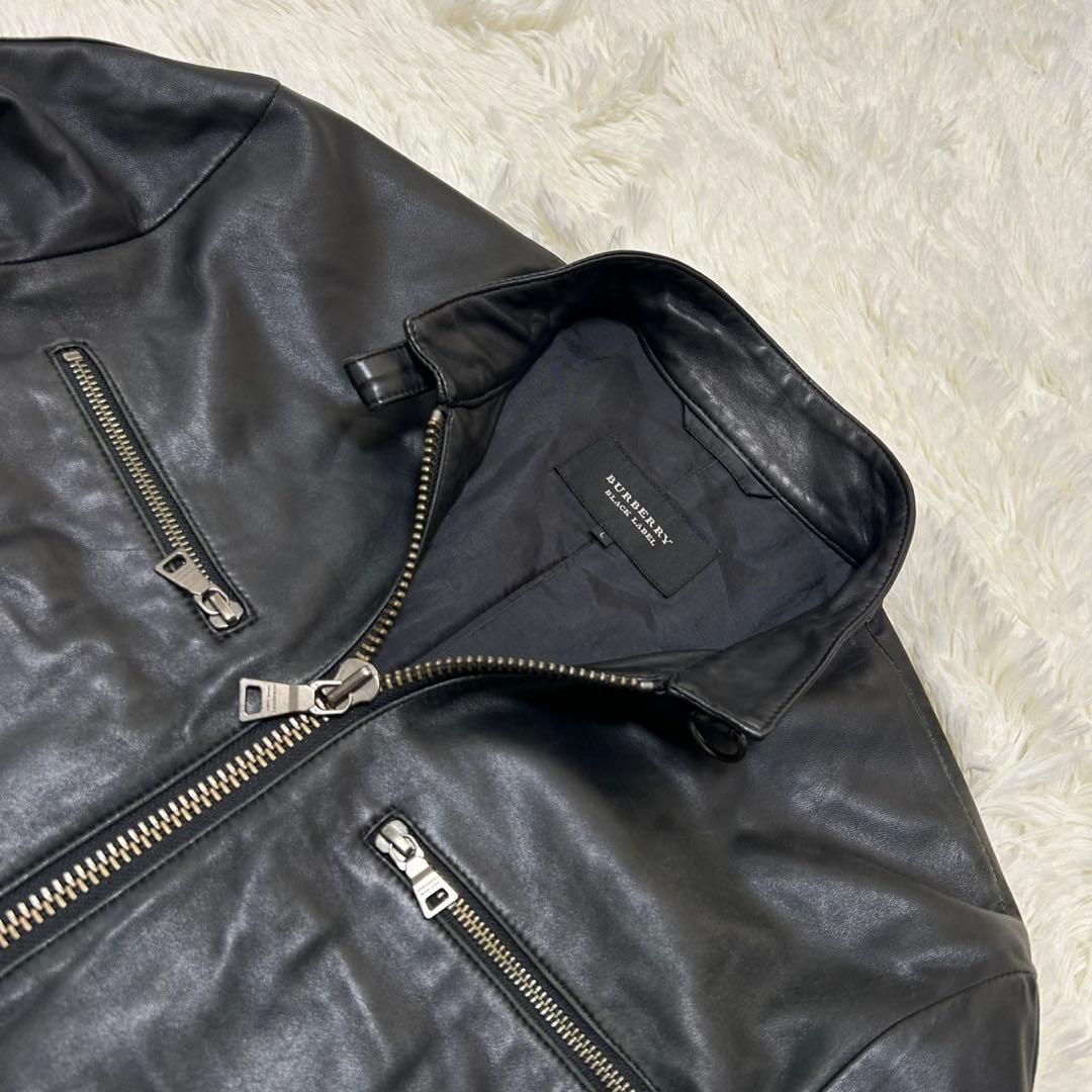 【美品/L】バーバリーブラックレーベル ライダース レザージャケット ノバ 黒