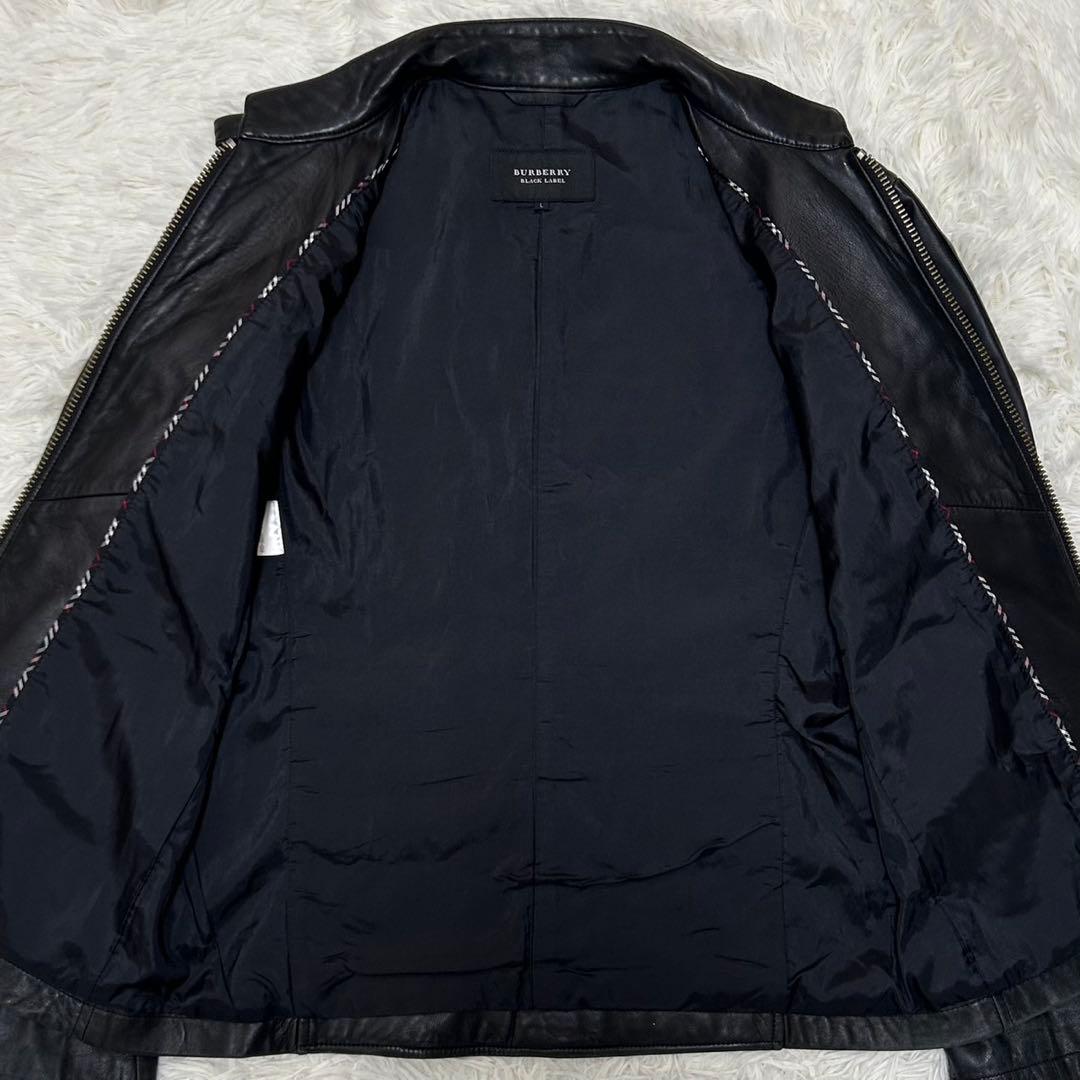 【美品/L】バーバリーブラックレーベル ライダース レザージャケット ノバ 黒