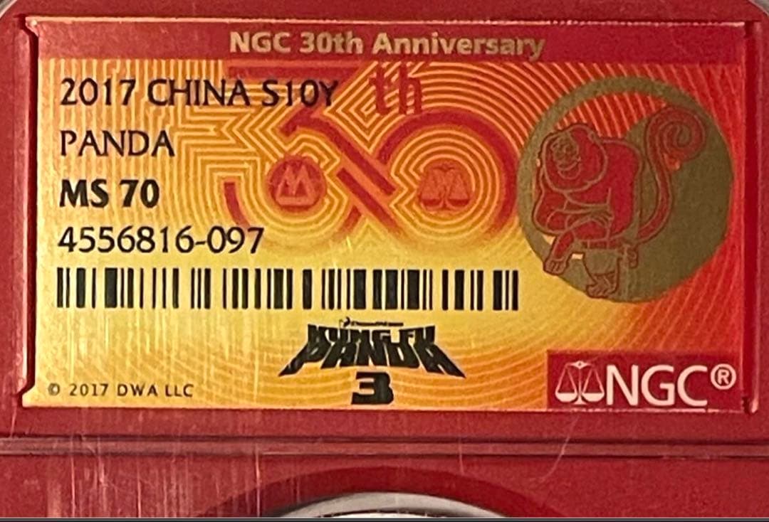 中国　パンダ銀貨　10元　2017年　NGC MS70 カンフーパンダ３